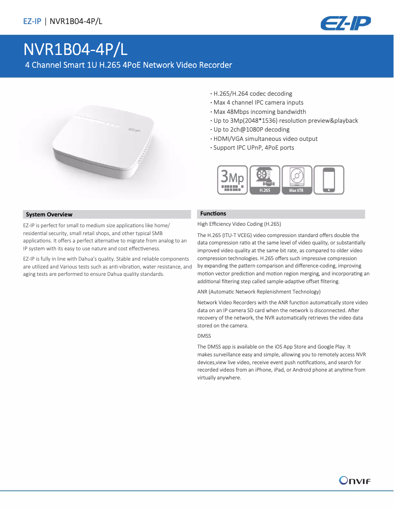 Page n°1 - Fiche technique Dahua Technology Lite NVR1B04-4P