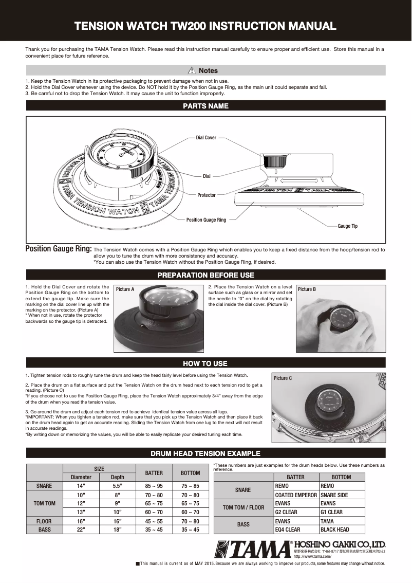 Page 1 de la notice Manuel utilisateur TAMA Tension Watch TW200B