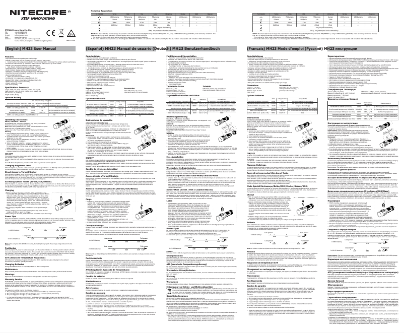 Page n°1 - Manuel utilisateur Nitecore MH23