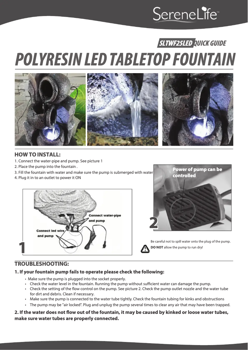 Page n°1 - Manuel utilisateur SereneLife SLTWF25LED