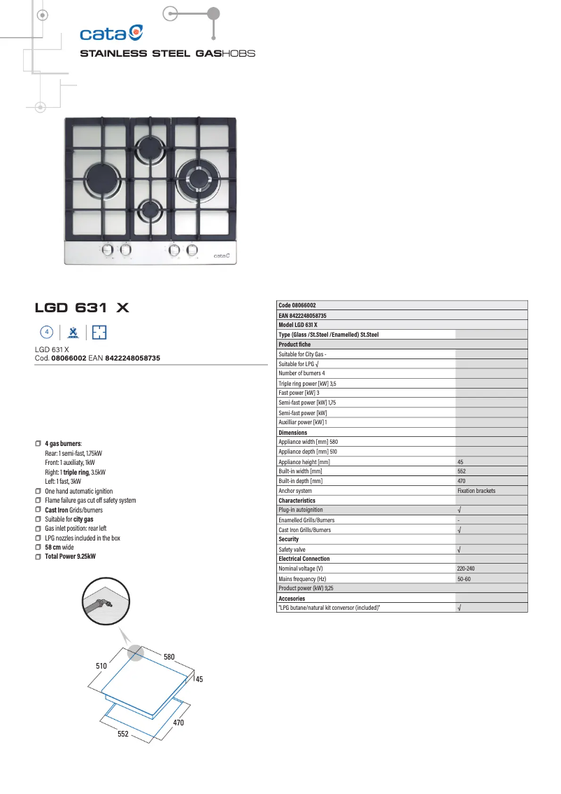 Page 1 de la notice Fiche technique CATA LGD 631
