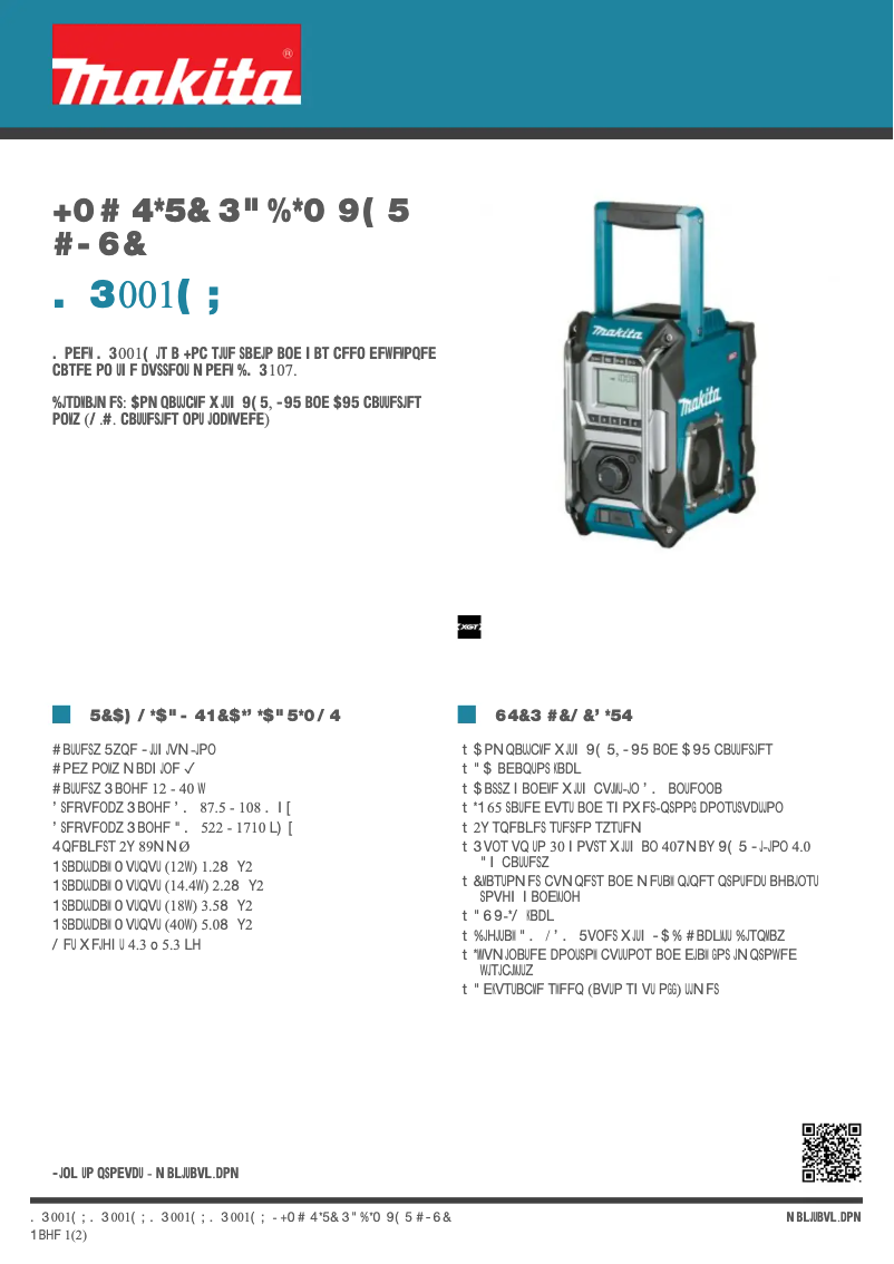 Page n°1 - Fiche technique Makita MR001GZ