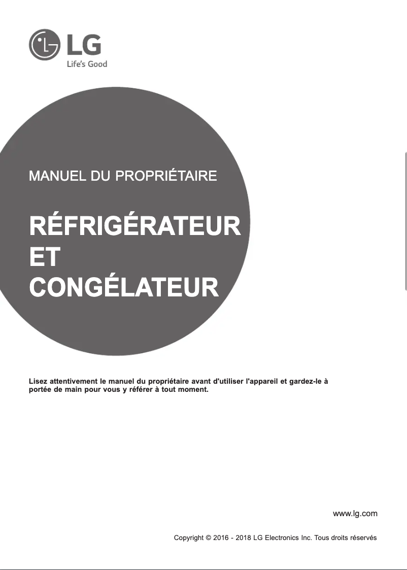 Page 1 de la notice Manuel utilisateur LG GBP20SWQFS