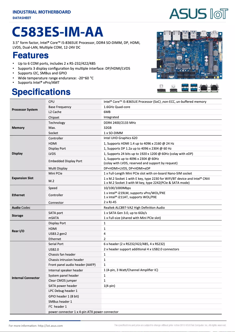 Page 1 de la notice Fiche technique Asus C583ES-IM-AA