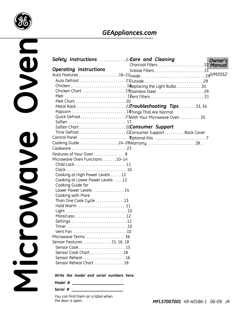 Page 1 de la notice Manuel utilisateur GE Spacemaker JVM2052SNSS