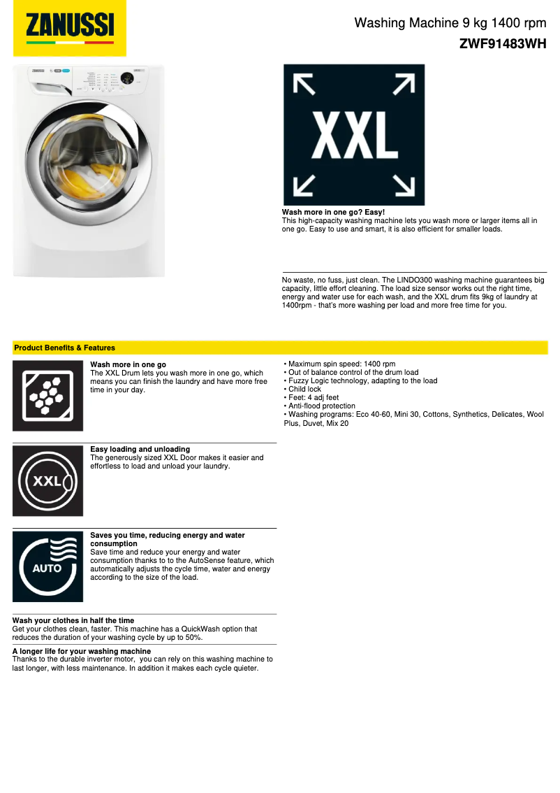 Image de la première page du manuel de l'appareil ZWF91483WH