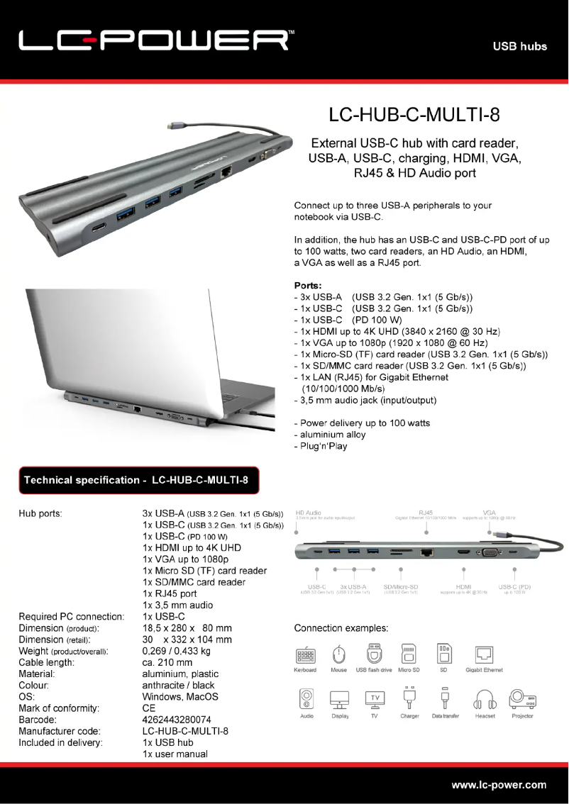 Image de la première page du manuel de l'appareil LC-HUB-C-MULTI-8