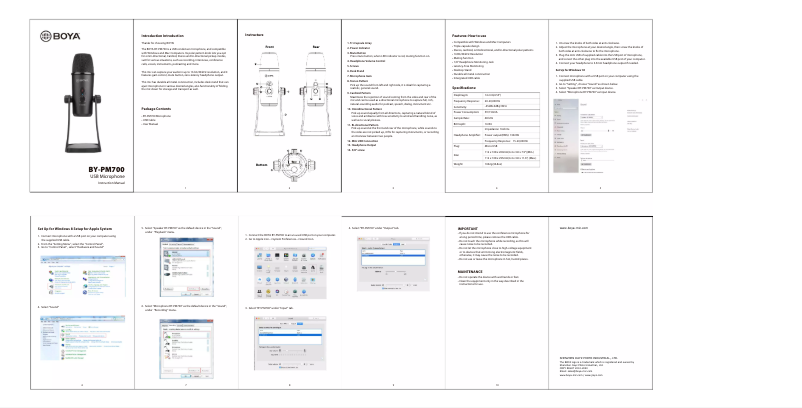 Page n°1 - Manuel utilisateur BOYA BY-PM700