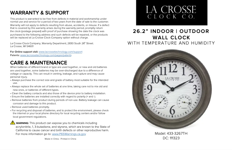 Page n°1 - Manuel utilisateur La Crosse Technology 433-3267TH