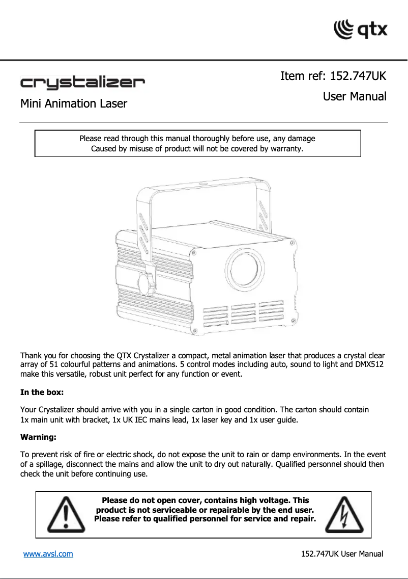 Page n°1 - Manuel utilisateur Qtx Crystalizer