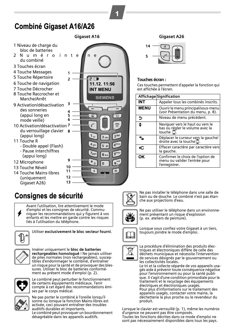 Imagen de la primera página del manual del dispositivo Gigaset A16