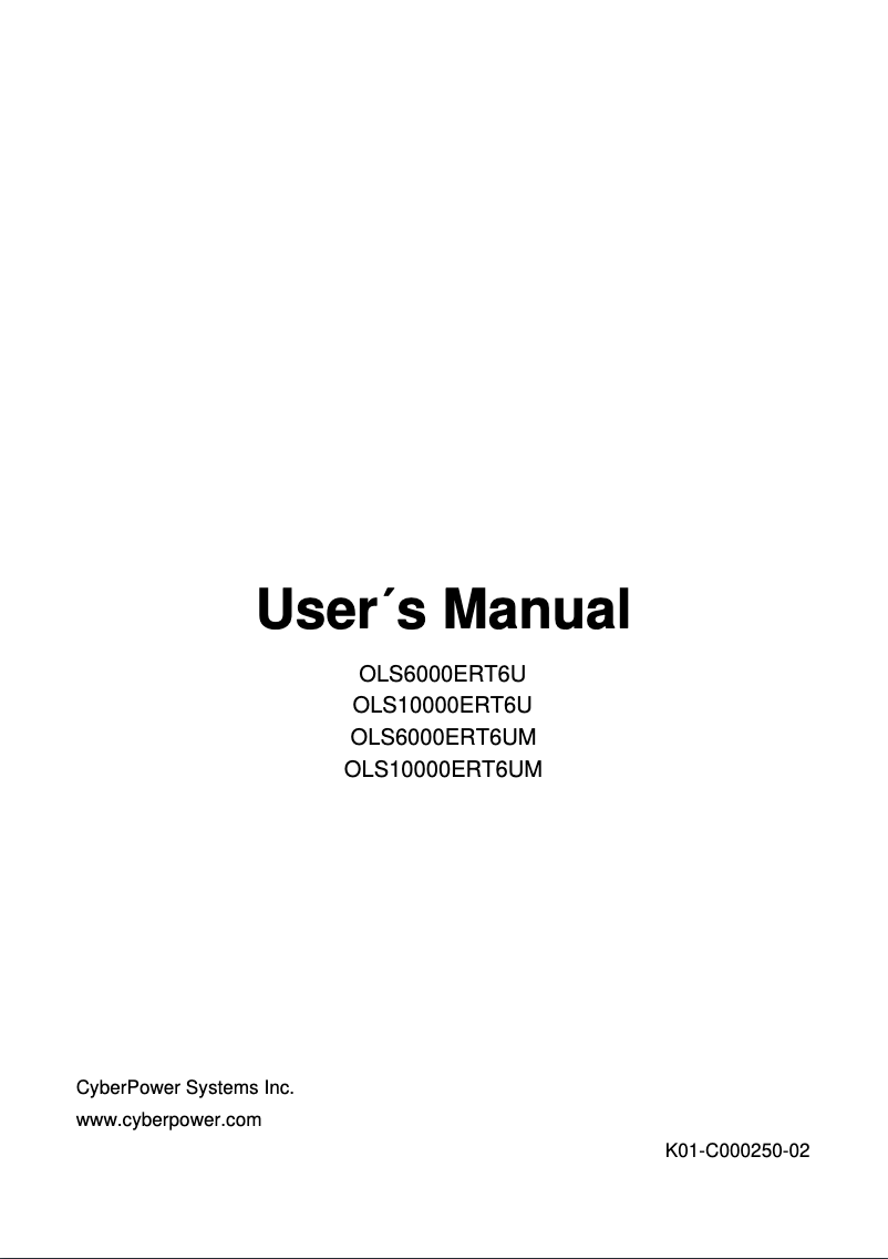 Page 1 de la notice Manuel utilisateur CyberPower OLS10000ERT6U