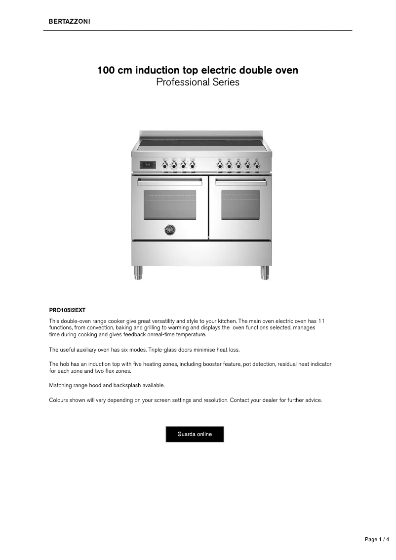 Page n°1 - Fiche technique Bertazzoni PRO105I2EXT