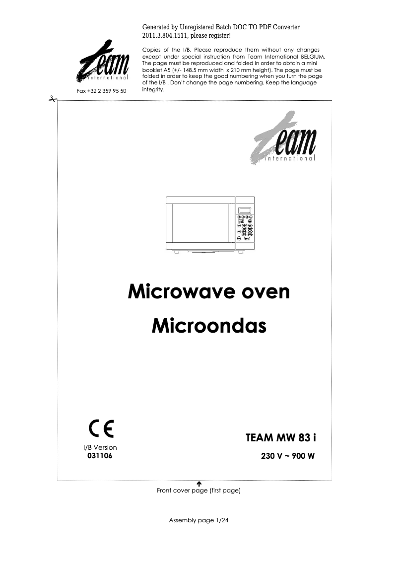 Page 1 de la notice Manuel utilisateur Team MW 83