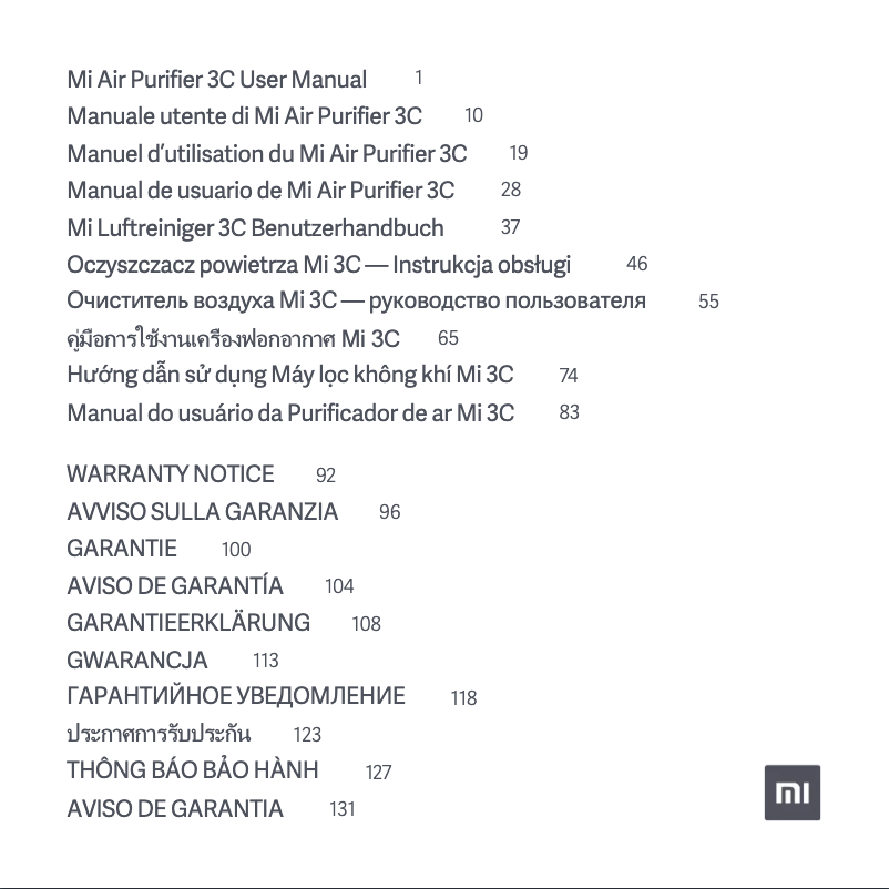 Page n°1 - Manuel utilisateur Xiaomi Mi Air Purifier 3C