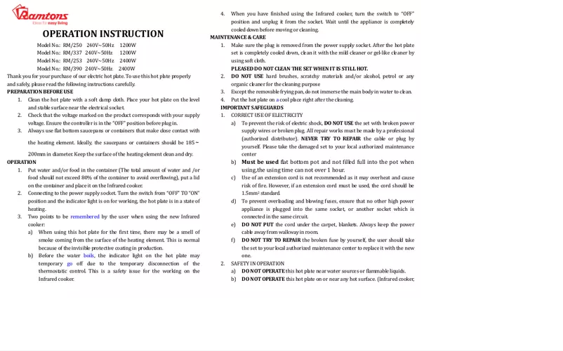 Page 1 de la notice Manuel utilisateur Ramtons RM/250