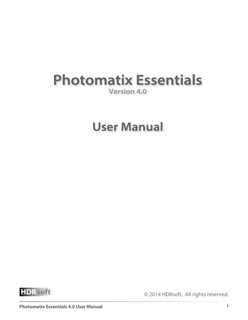 Page n°1 - Manuel utilisateur HDRsoft Photomatix Essentials 4