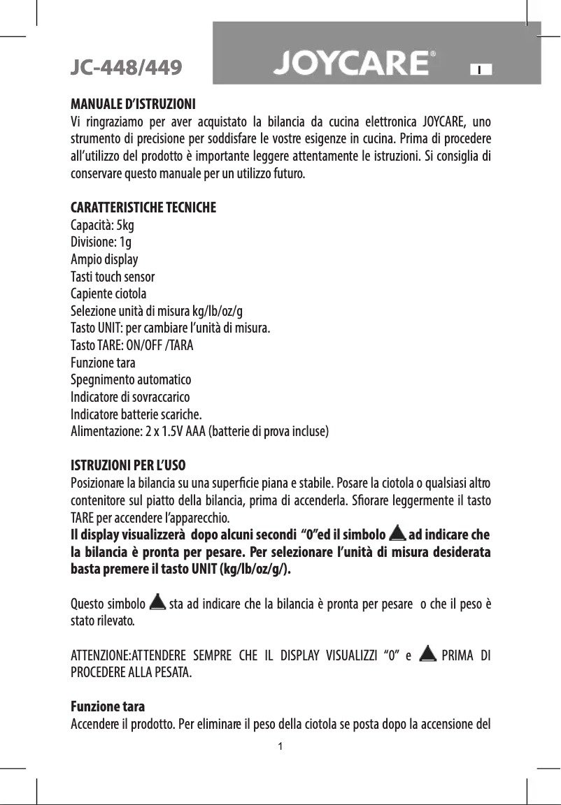 Imagen de la primera página del manual del dispositivo JC-448