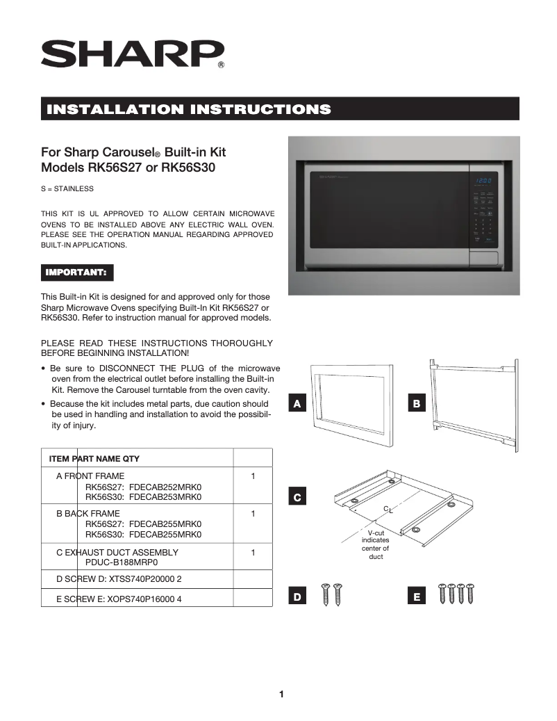 Page 1 de la notice Manuel utilisateur Sharp RK56S27
