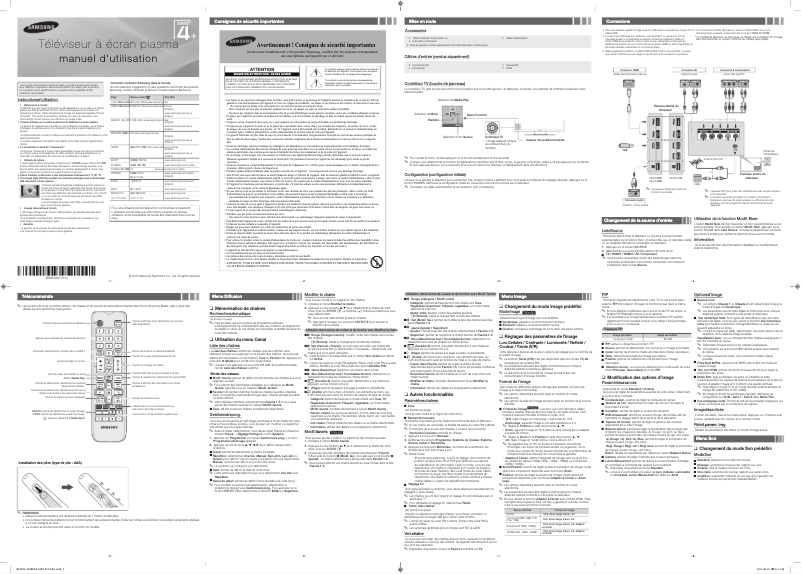 Page 1 de la notice Manuel utilisateur Samsung PS43F4000AR