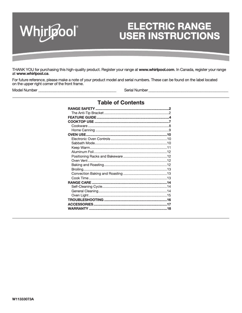 Page 1 de la notice Manuel utilisateur Whirlpool WFE535S0JS