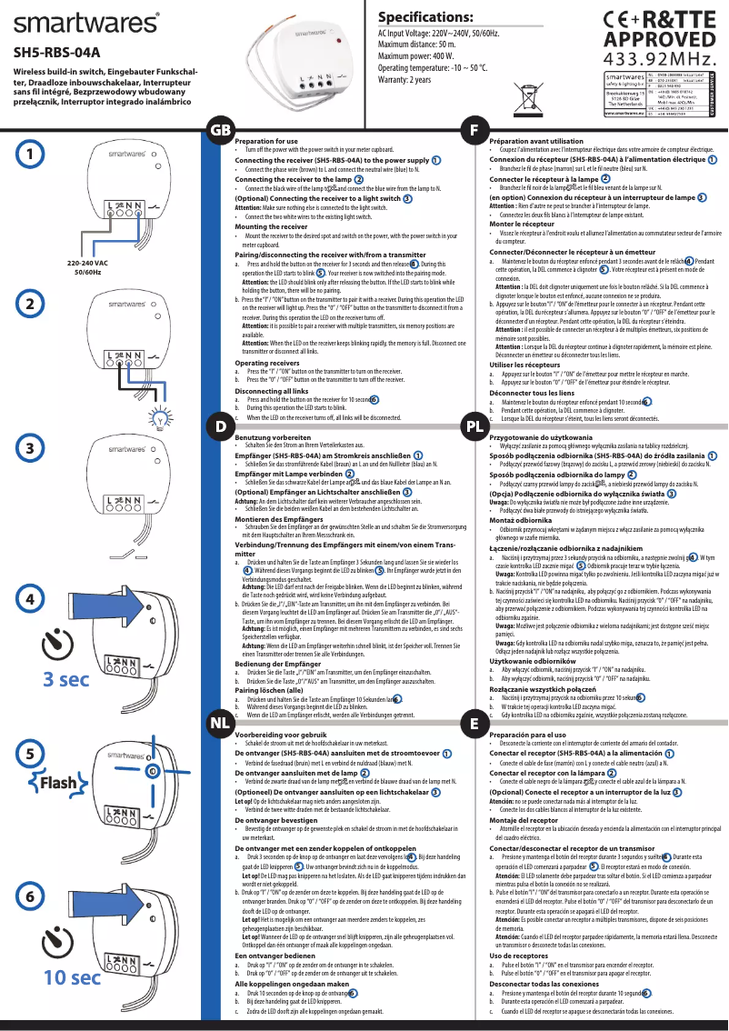 Page 1 de la notice Manuel utilisateur Smartwares SH5-RBS-04A