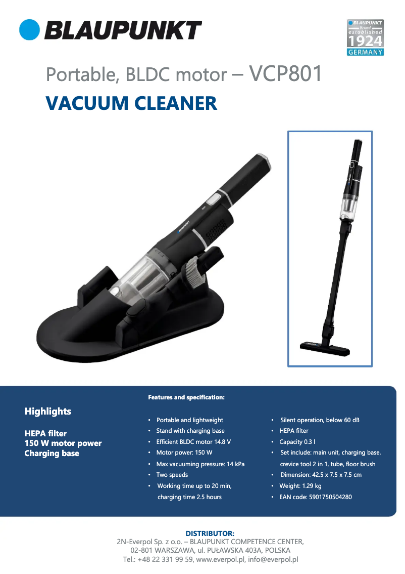 Page n°1 - Fiche technique Blaupunkt VCP801