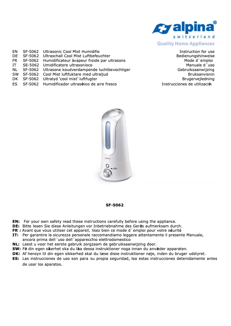 Page n°1 - Manuel utilisateur Alpina SF-5062