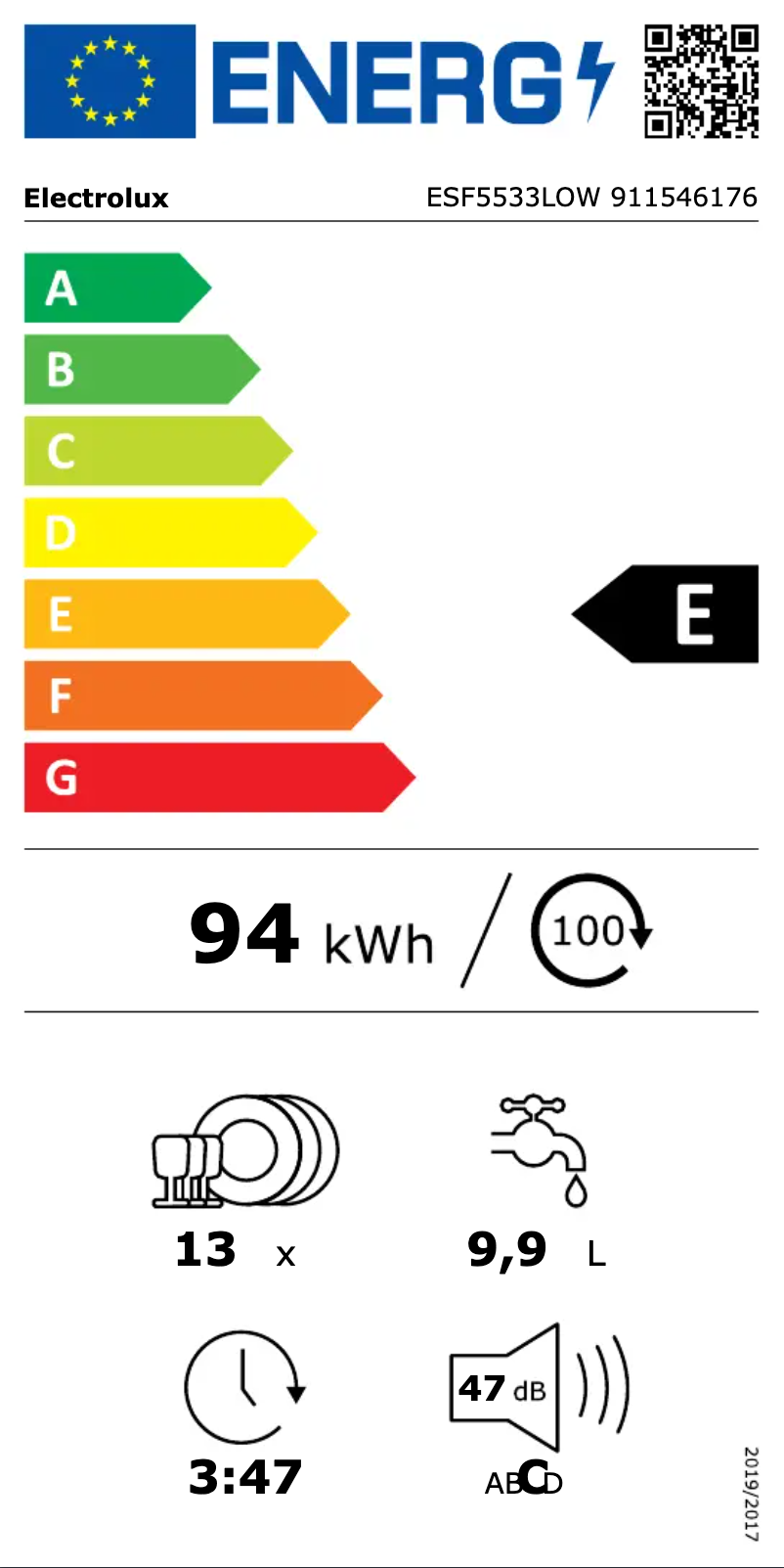 Page n°1 - Label énergétique Electrolux ESF5533LOW