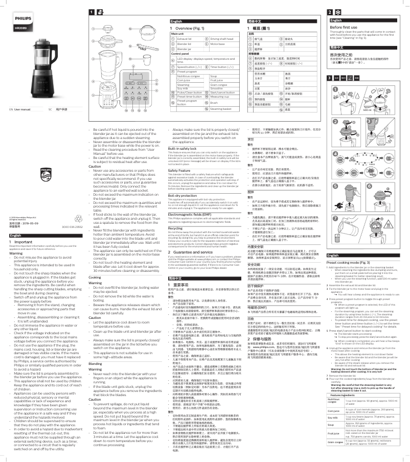 Page n°1 - Manuel utilisateur Philips Viva Collection HR2089
