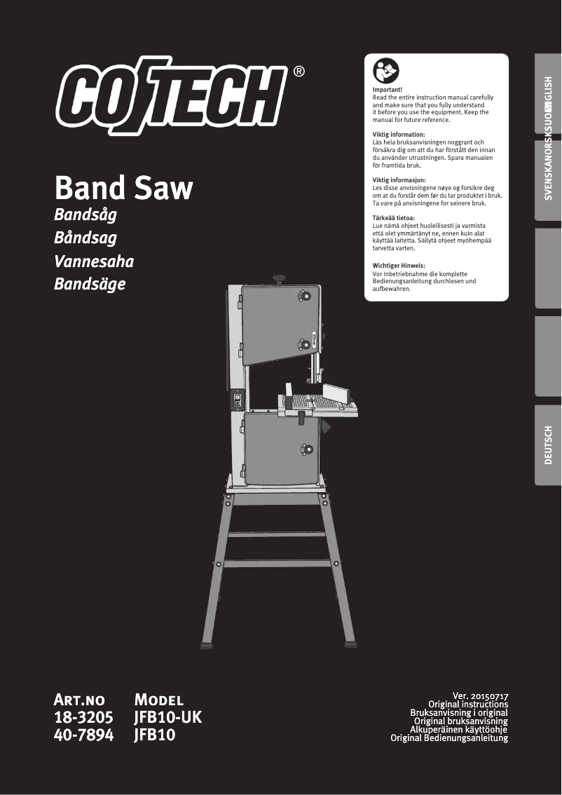 Image de la première page du manuel de l'appareil JFB10