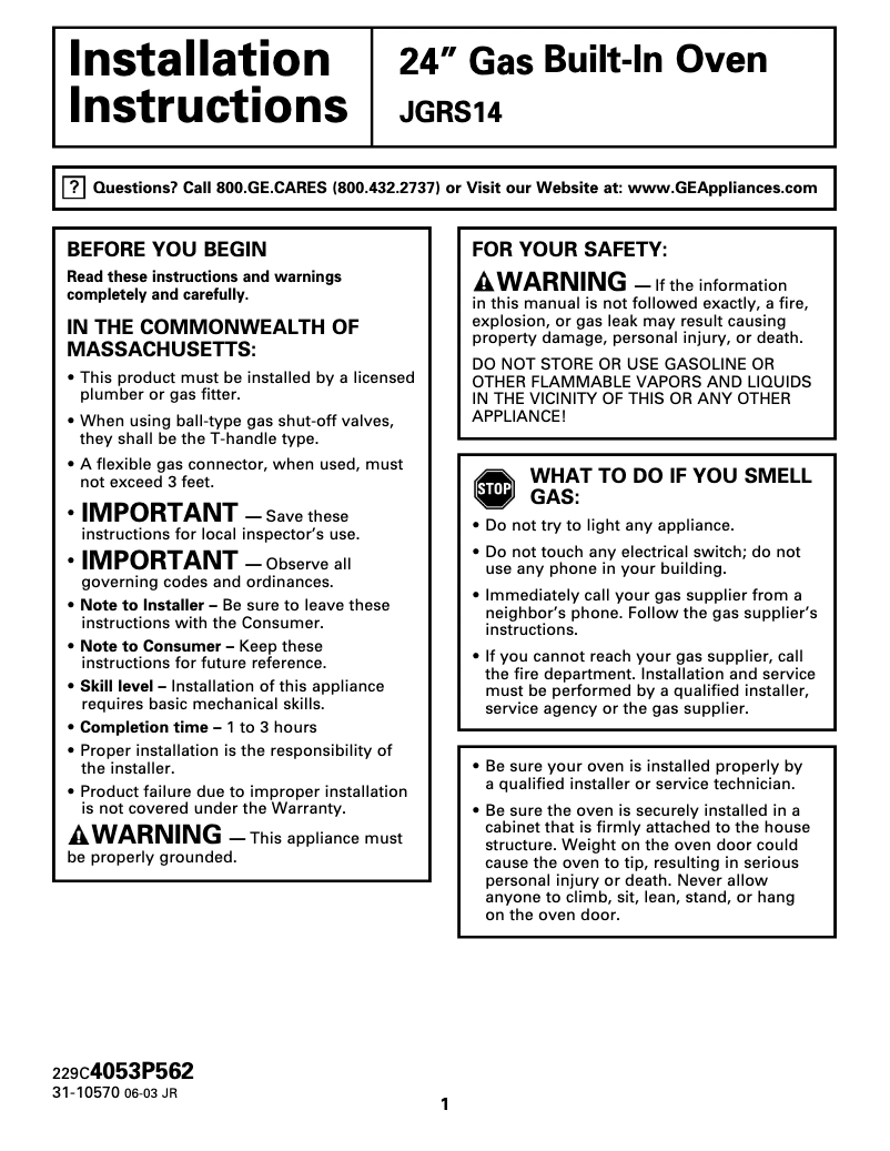 Image de la première page du manuel de l'appareil JGRS14BEWBB