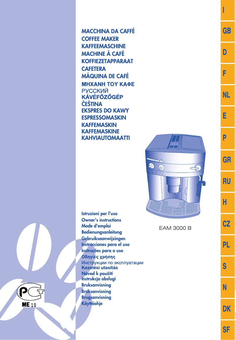 Page 1 de la notice Manuel utilisateur DeLonghi EAM 3000 B