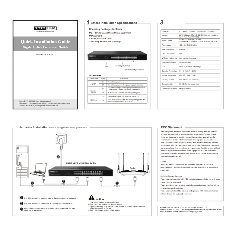 Image de la première page du manuel de l'appareil SW24G2