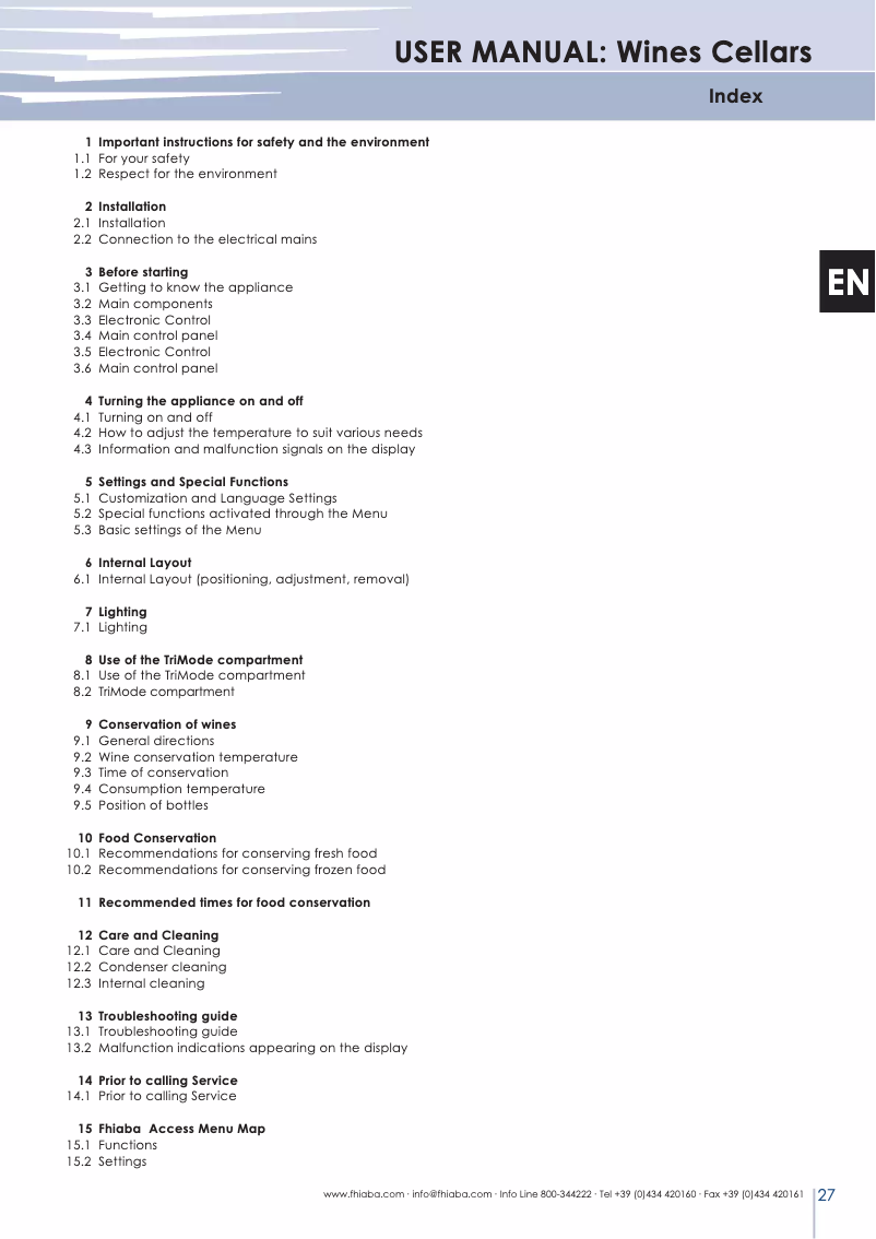Page 1 de la notice Manuel utilisateur Fhiaba StandPlus MS8991TST/6