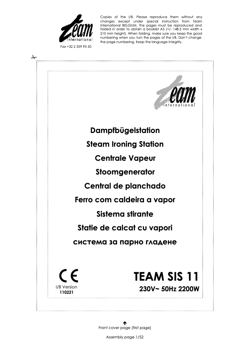 Page 1 de la notice Manuel utilisateur Team SIS 11