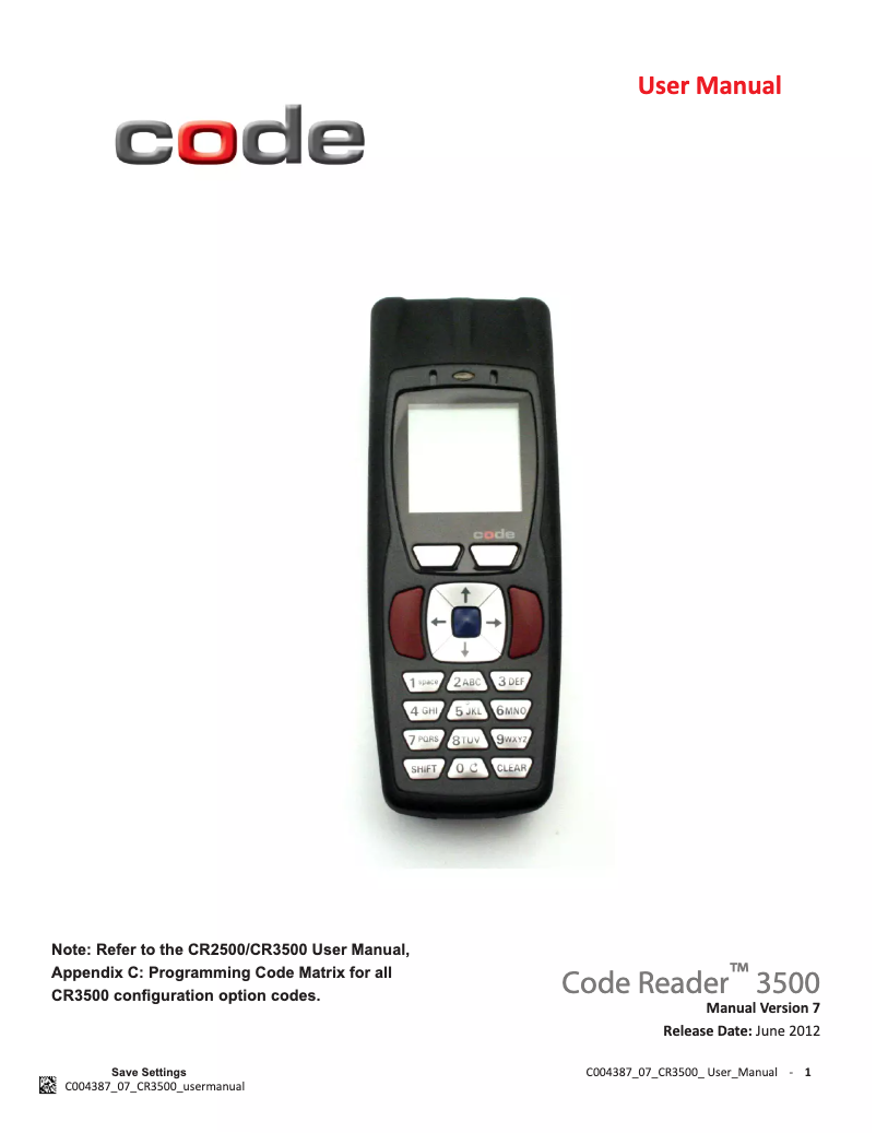 Page 1 de la notice Manuel utilisateur Code Corporation CR3500