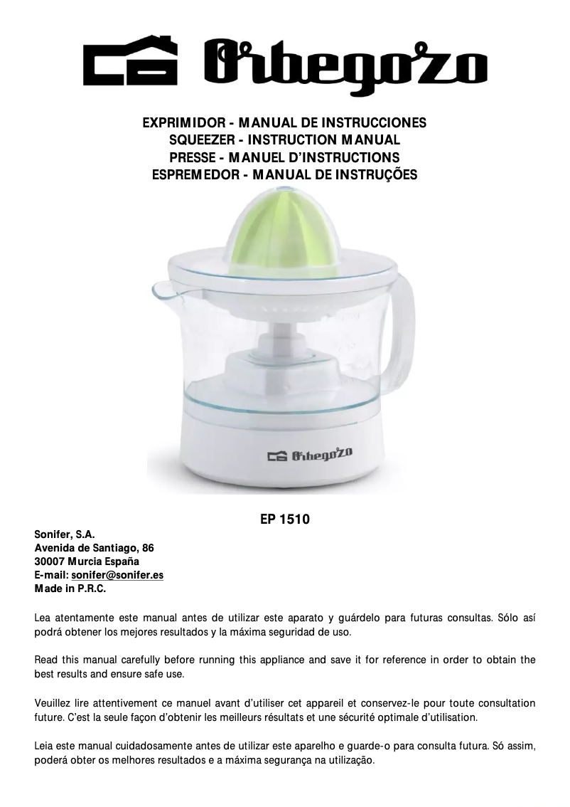 Page n°1 - Manuel utilisateur Orbegozo EP 1510