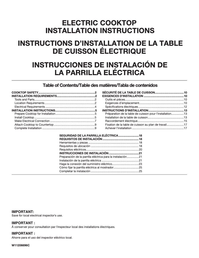 Page 1 de la notice Guide d'installation Whirlpool WHKITWOS72EC0HS