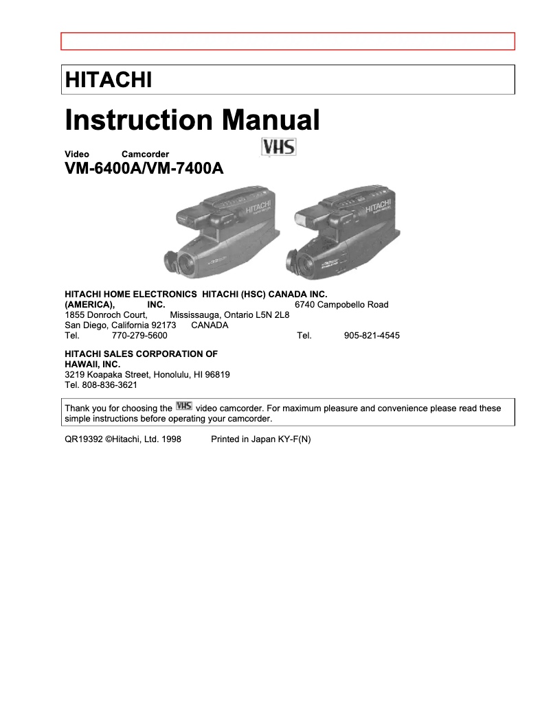 Image de la première page du manuel de l'appareil VM-7400A