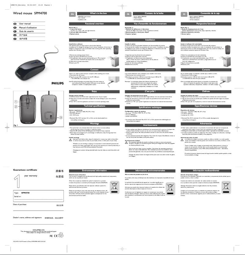 Page 1 de la notice Manuel utilisateur Philips SPM4700