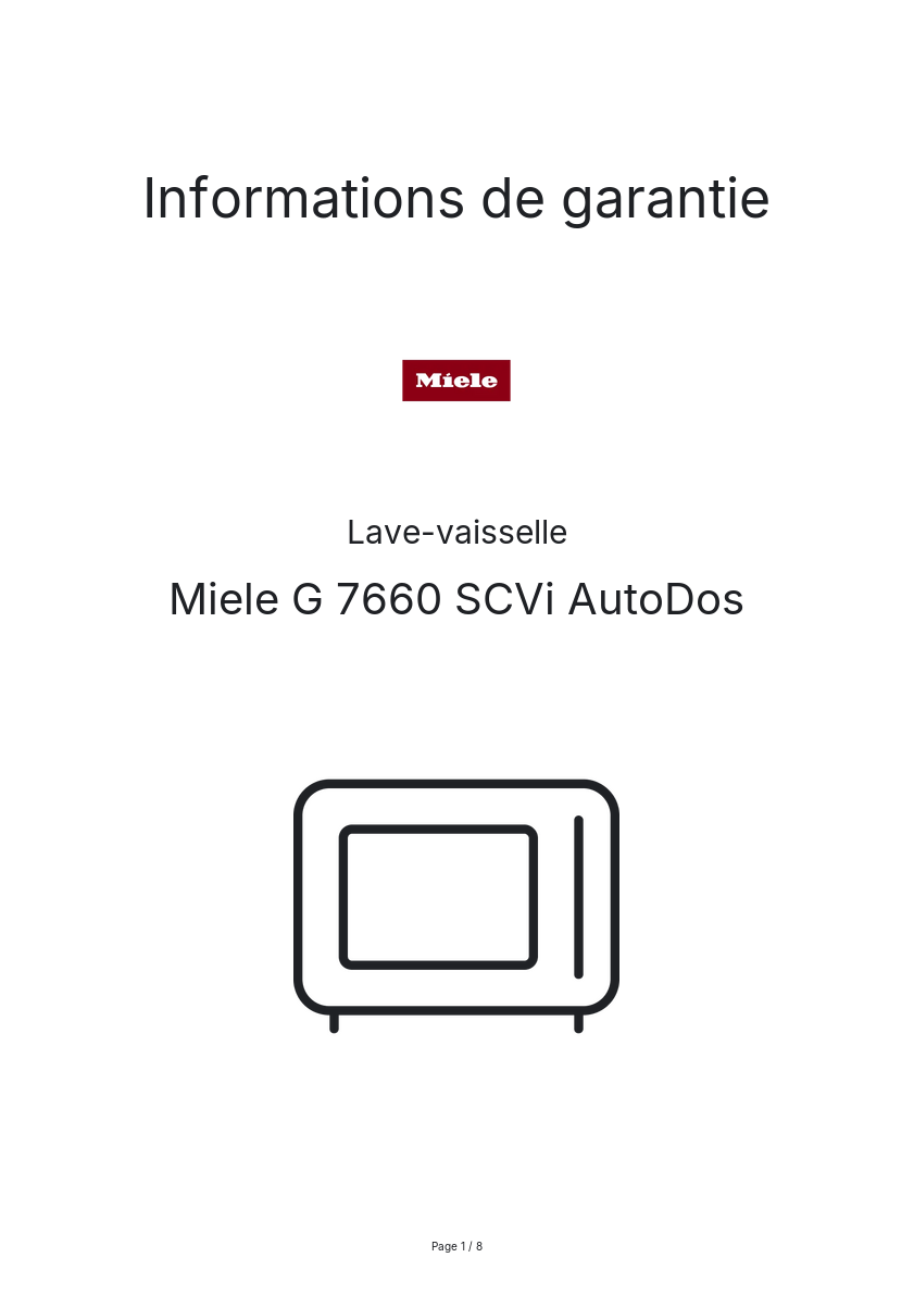 Page n°1 - Informations de garantie Miele G 7660 SCVi AutoDos