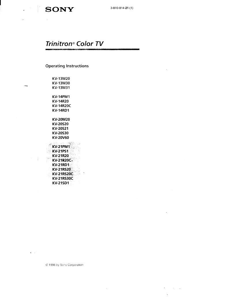 Page 1 de la notice Manuel utilisateur Sony KV-20S21
