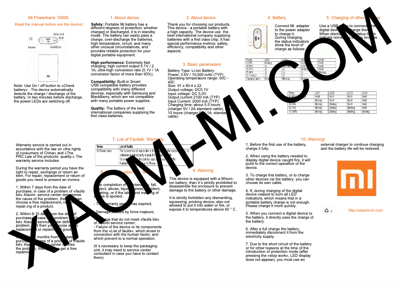 Image de la première page du manuel de l'appareil Powerbank 10000