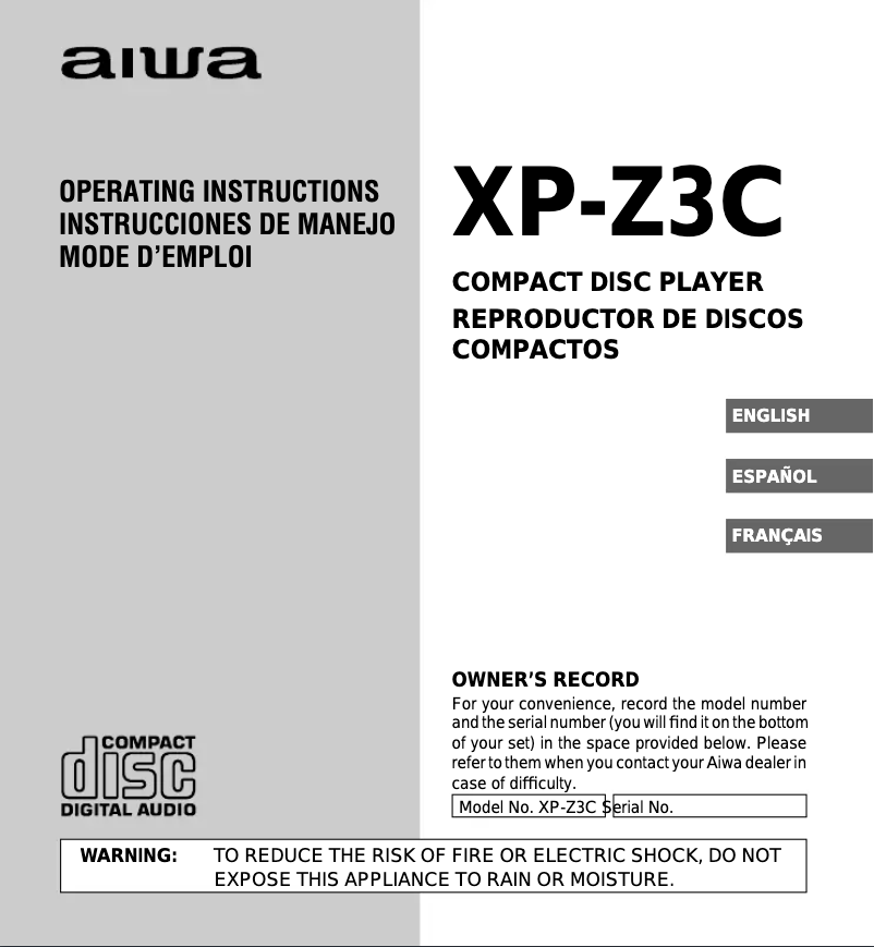 Image de la première page du manuel de l'appareil XP-Z3C