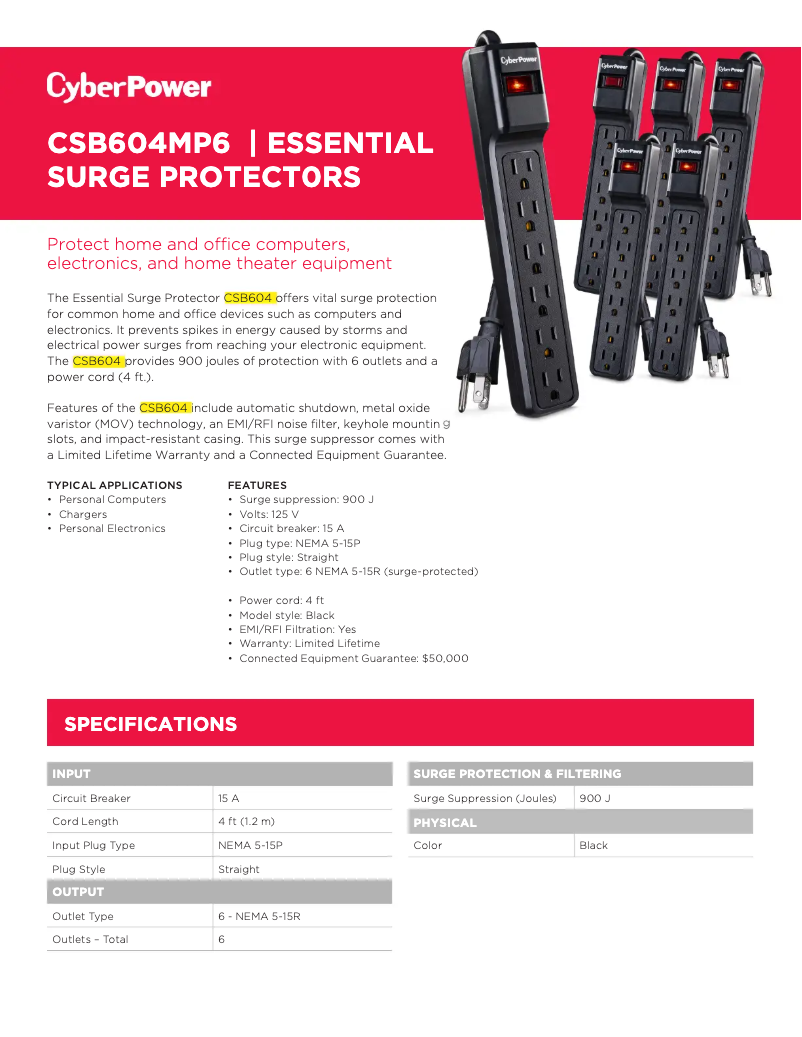 Page n°1 - Fiche technique CyberPower CSB604