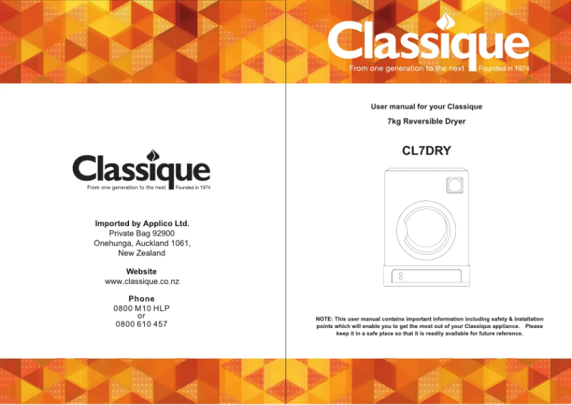 Page n°1 - Manuel utilisateur Classique CL7DRY