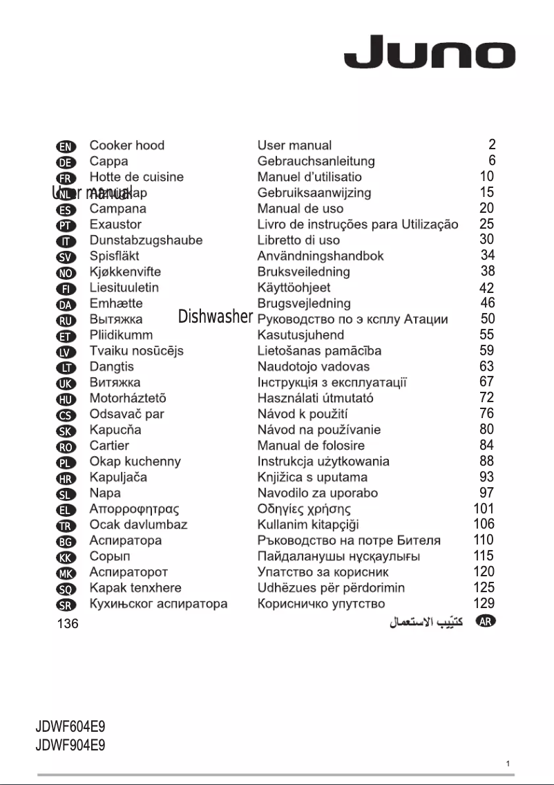Page 1 de la notice Manuel utilisateur Juno JDWF904E9