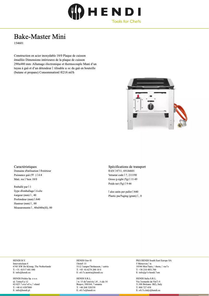 Page 1 de la notice Fiche technique Hendi 154601