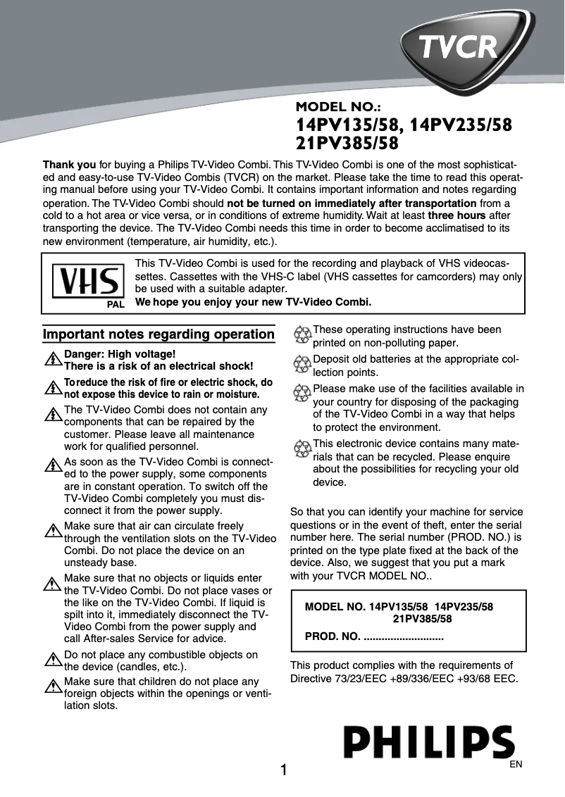 Page n°1 - Manuel utilisateur Philips 14PV235
